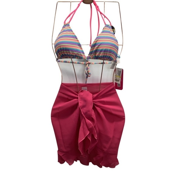 Hula Honey Size Medium Striped Bikini Top & Zuliana Sarong. New With Tags - Picture 1 of 4